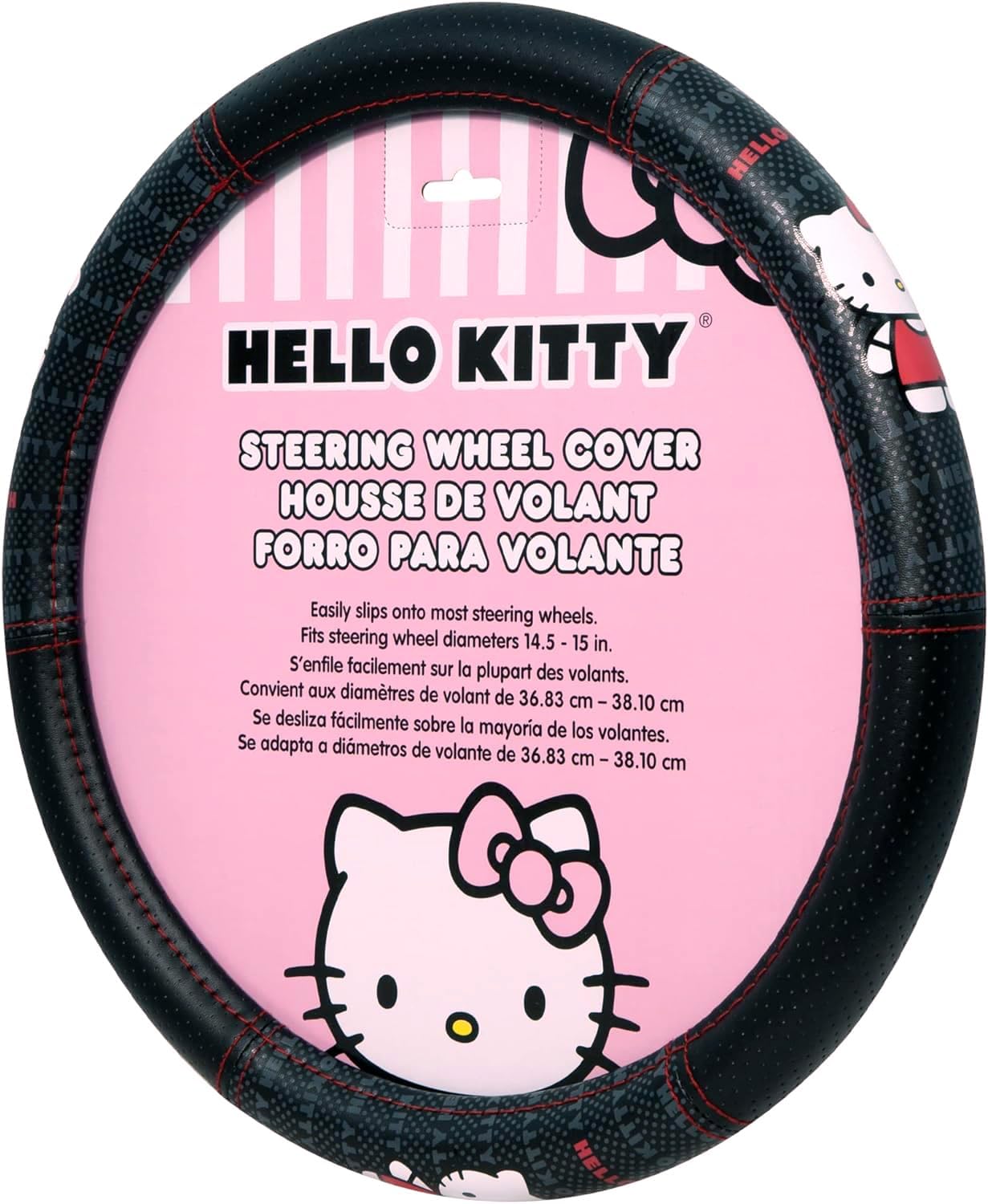 Hello Kitty Core Design Hot Pink Sanrio Front & Rear Car Truck SUV Seat Rubber Floor Mats and Steering Wheel Cover Bundle Set -6 PC - Yupbizauto