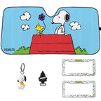 Official Peanuts Snoopy 5-Piece Car Set – Sunshade, Frames & Keychain