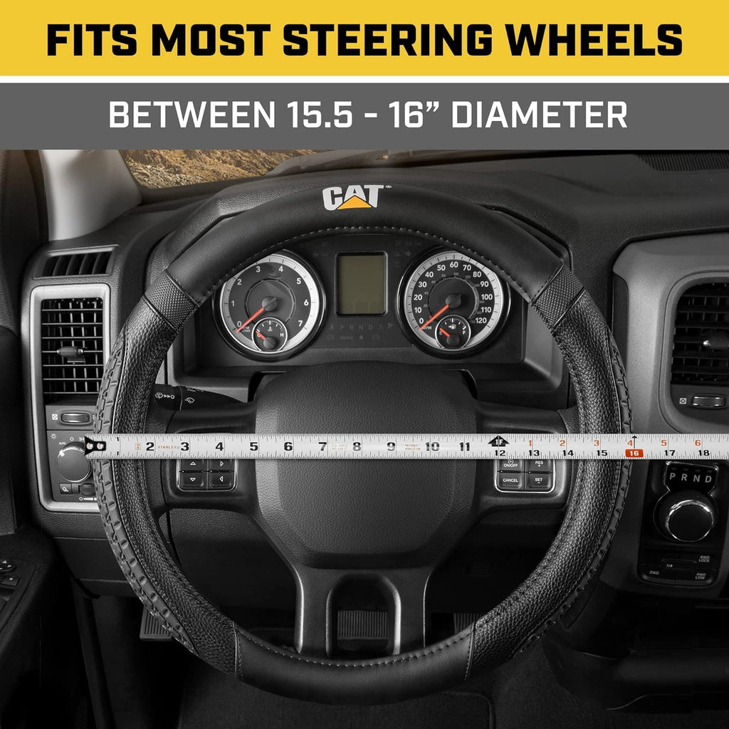 Caterpillar Car Steering Wheel Cover, Large 16 inch Size, Tire Tread Inspired Traction Grip Design, Black Steering Wheel Cover for Car Auto Truck Van SUV Bundle 7861