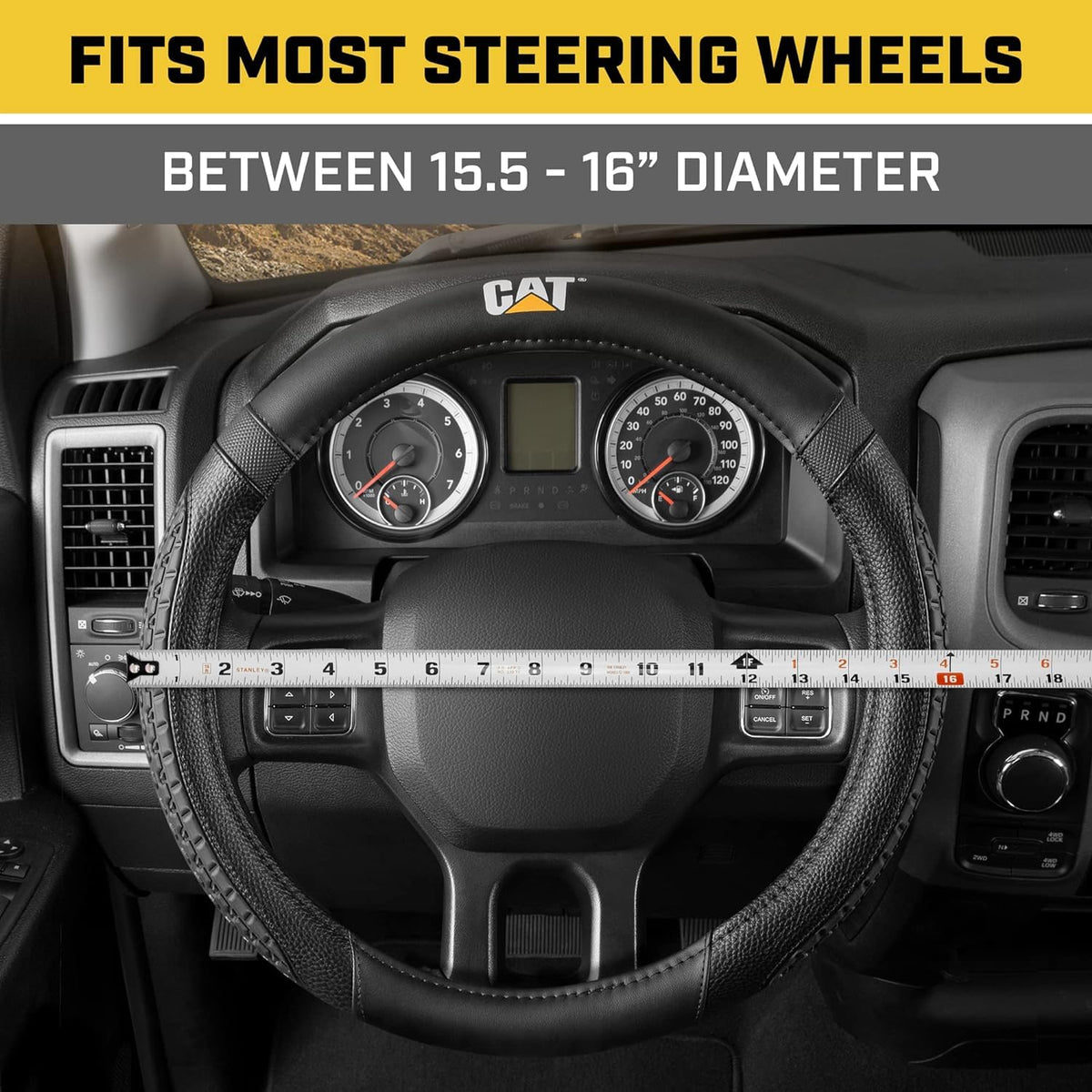 Caterpillar Car Steering Wheel Cover, Large 16 inch Size, Tire Tread Inspired Traction Grip Design, Black Steering Wheel Cover for Car Auto Truck Van SUV Bundle 7861