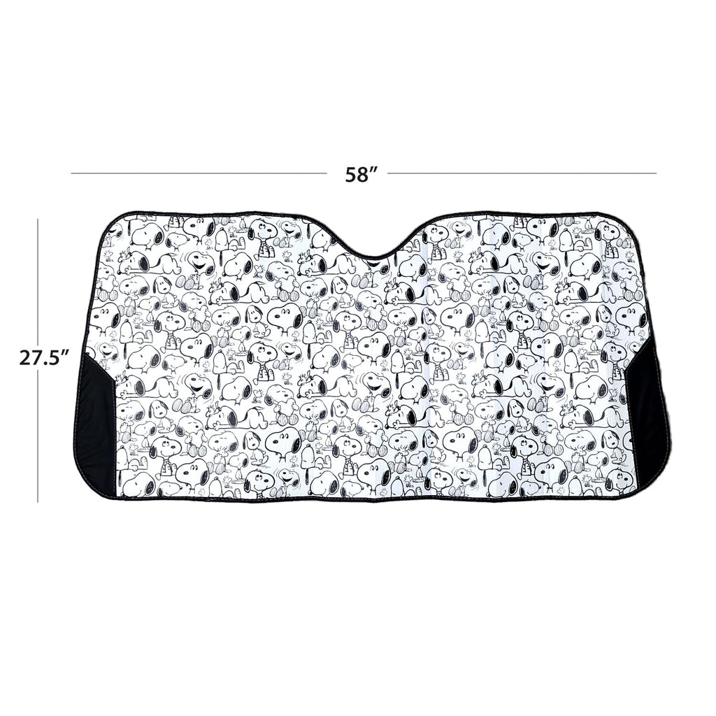 Snoopy Expression Windshield Sunshade + Little Tree Air Freshener Bundle– Universal Fit Windshield Protector for Cars, Trucks & SUVs – Keeps Vehicle Cool & Fresh - Yupbizauto