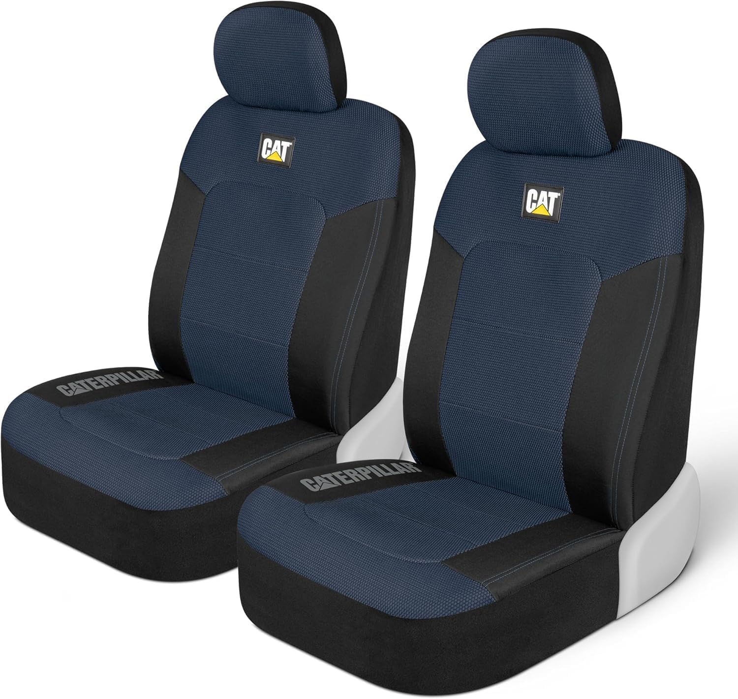 Caterpillar Car Truck Seat Covers for Front Seats Set - Black and Blue Automotive Seat Covers Bundle with Air Freshener - Yupbizauto