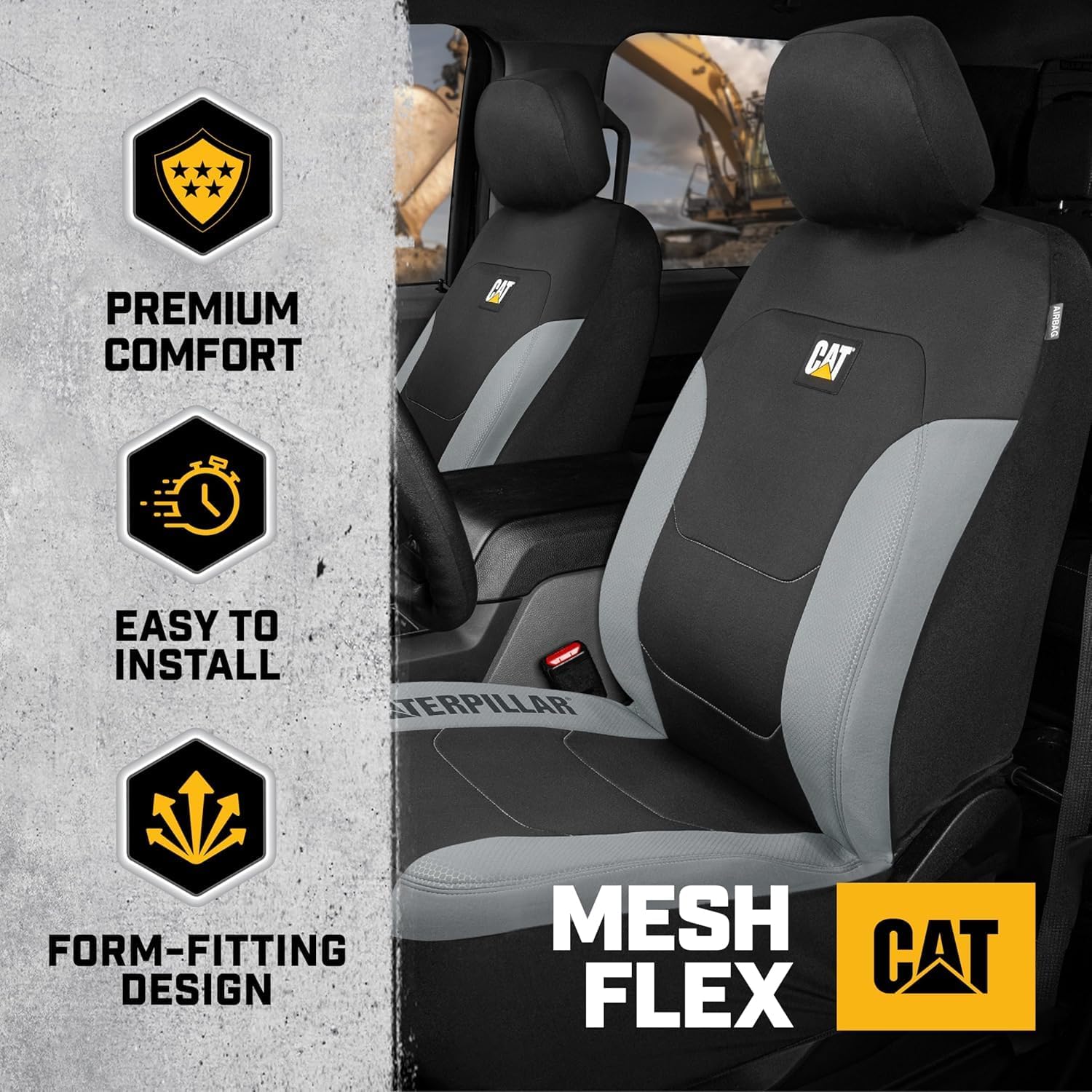 Caterpillar Car Truck Seat Covers for Front Seat Bundle Set Black Grey 2274 - Yupbizauto