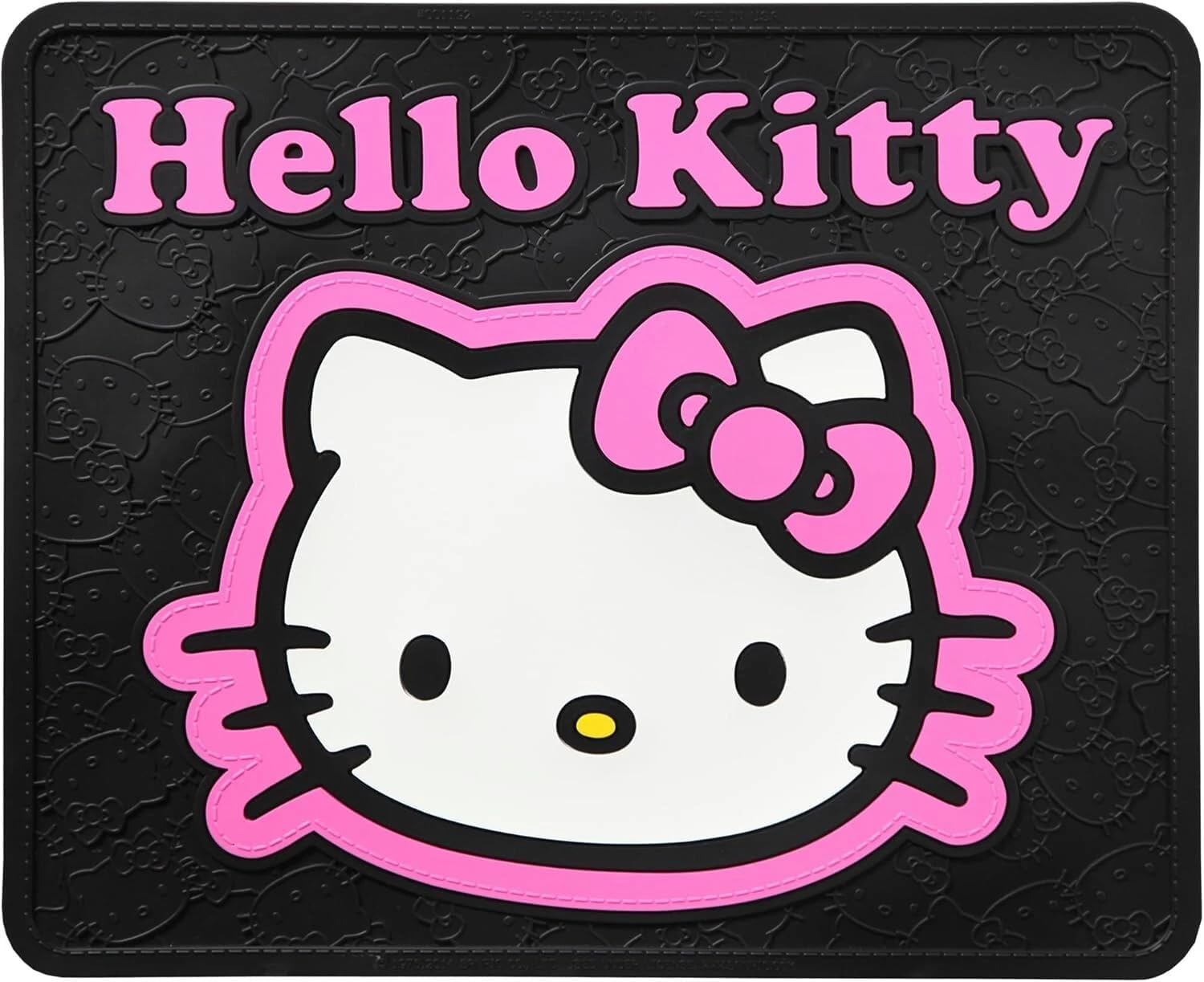 Hello Kitty Core Design Collage Design Sanrio Front & Rear Car Truck SUV Seat Rubber Floor Mats and Steering Wheel Cover Bundle Set -6 PC