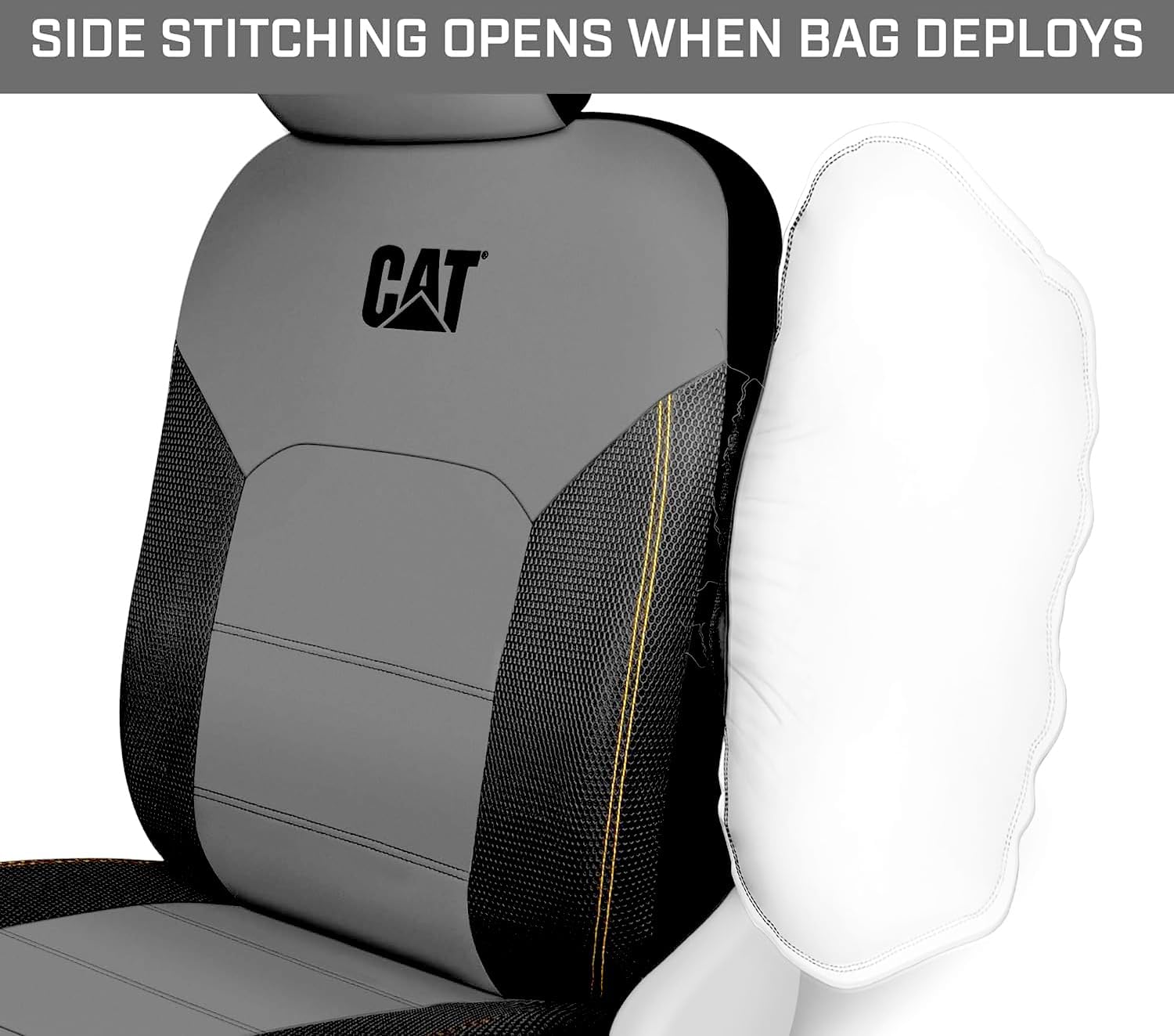 Caterpillar Black & Grey Faux Leather Front Seat Covers for Cars & Trucks - Durable Automotive Seat Cover Set with Bonus Air Freshener - Stylish Protection for Your Vehicle's Interior - Yupbizauto