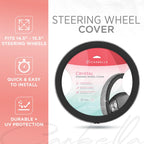 Bling Silver Glitter Diamond Leather Steering Wheel Cover with 9 Rows Crystal Rhinestones, Fits Wheels 14.5-15 inch for Women/Girls