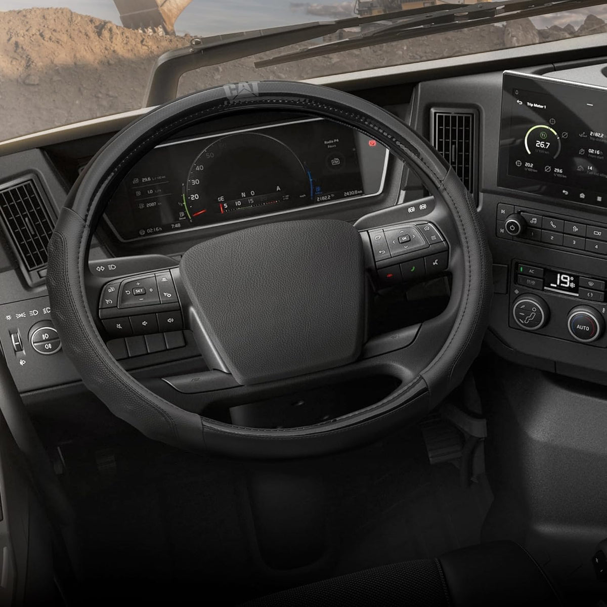 18-Inch RV & Semi Truck Black Faux Leather Steering Wheel Cover Bundle