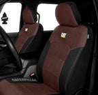 Caterpillar Car Truck Seat Covers for Front Seats Set - Black and Dark Brown Automotive Seat Covers Bundle with Air Freshener - Yupbizauto