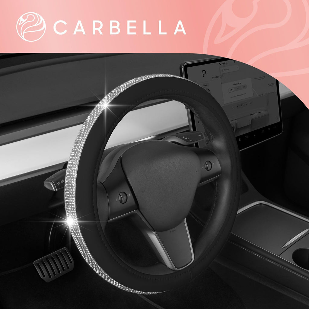 Bling Silver Glitter Diamond Leather Steering Wheel Cover with 9 Rows Crystal Rhinestones, Fits Wheels 14.5-15 inch for Women/Girls