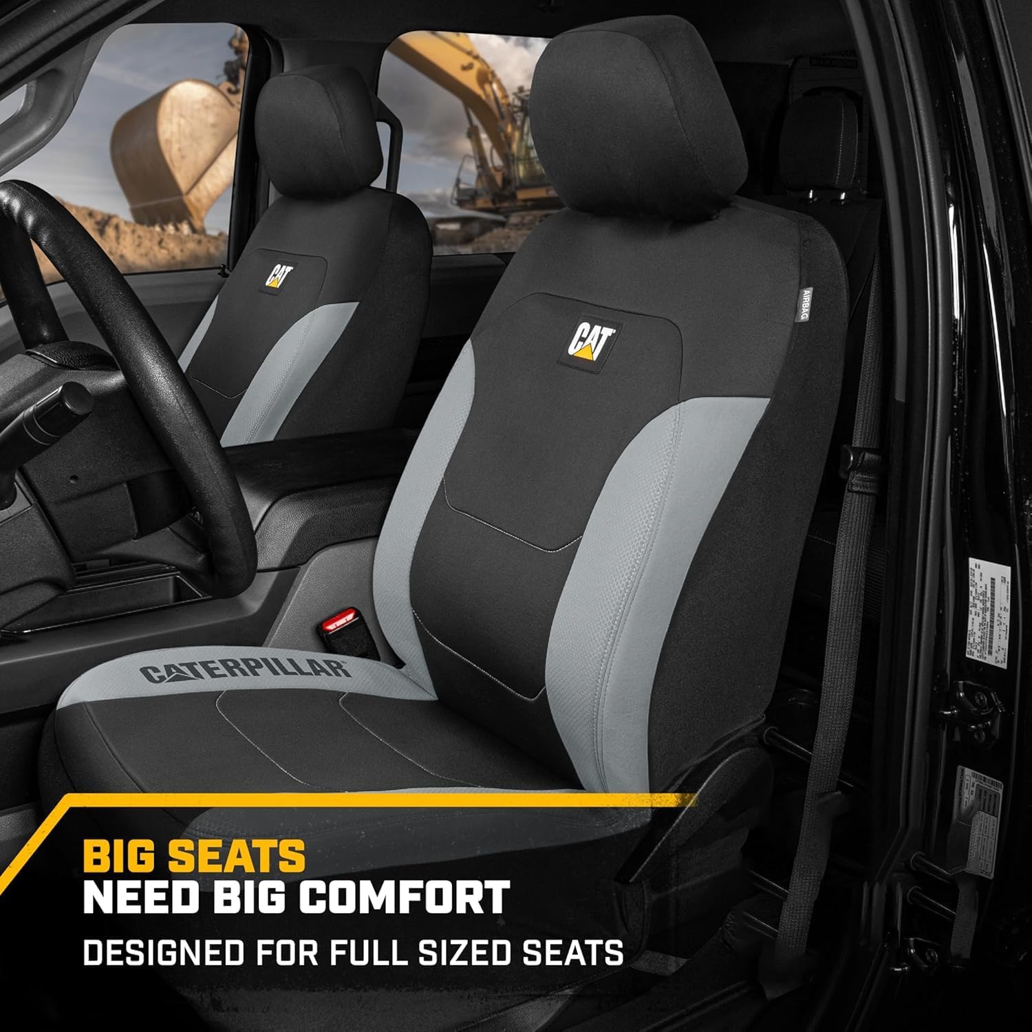 Caterpillar Car Truck Seat Covers for Front Seat Bundle Set Black Grey 2274 - Yupbizauto