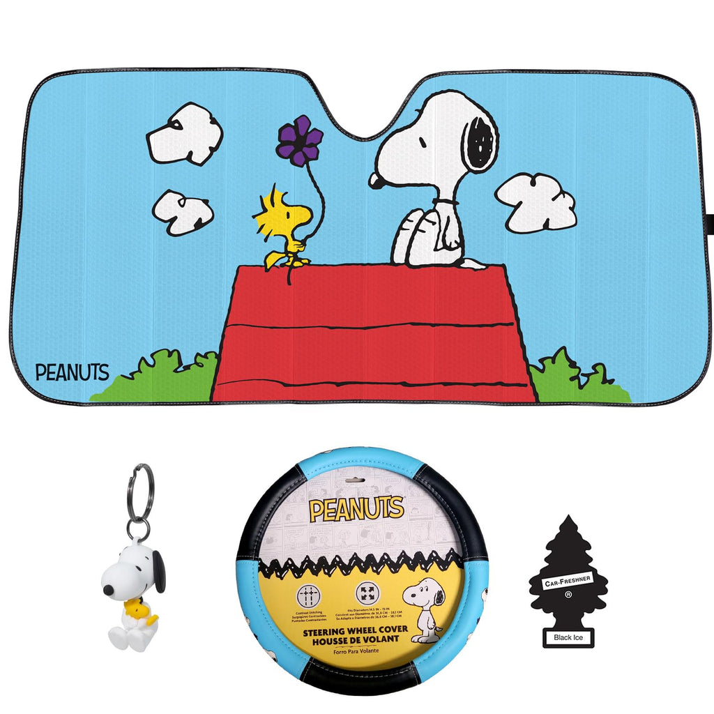 Official Peanuts Snoopy 4-Piece Car Set – Sunshade & Steering Cover