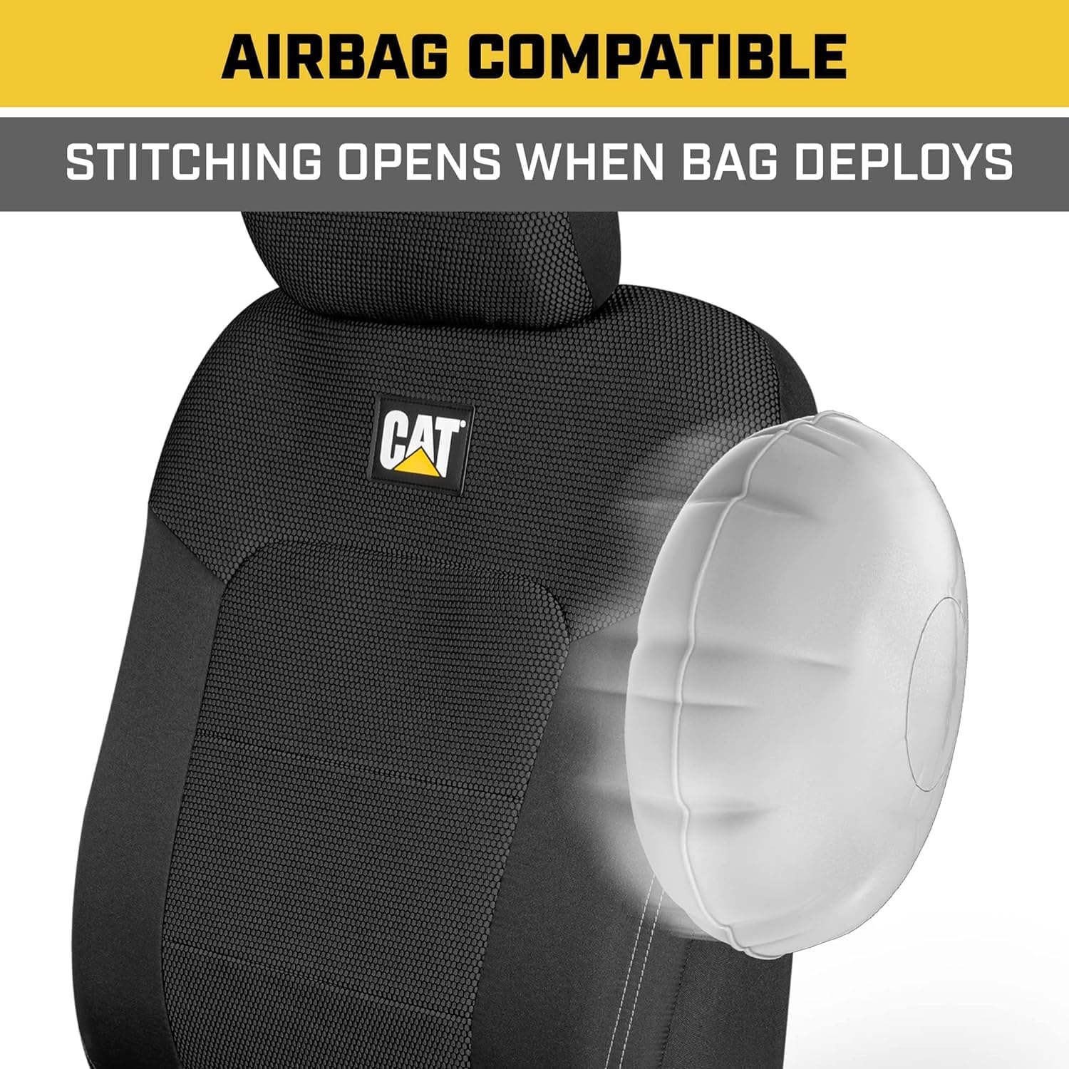 Caterpillar Car Truck Seat Covers for Front Seats Set - Black Automotive Seat Covers Bundle with Air Freshener - Yupbizauto