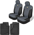 Caterpillar Front Seat Covers & Heavy-Duty Floor Mats Bundle – Black and Grey