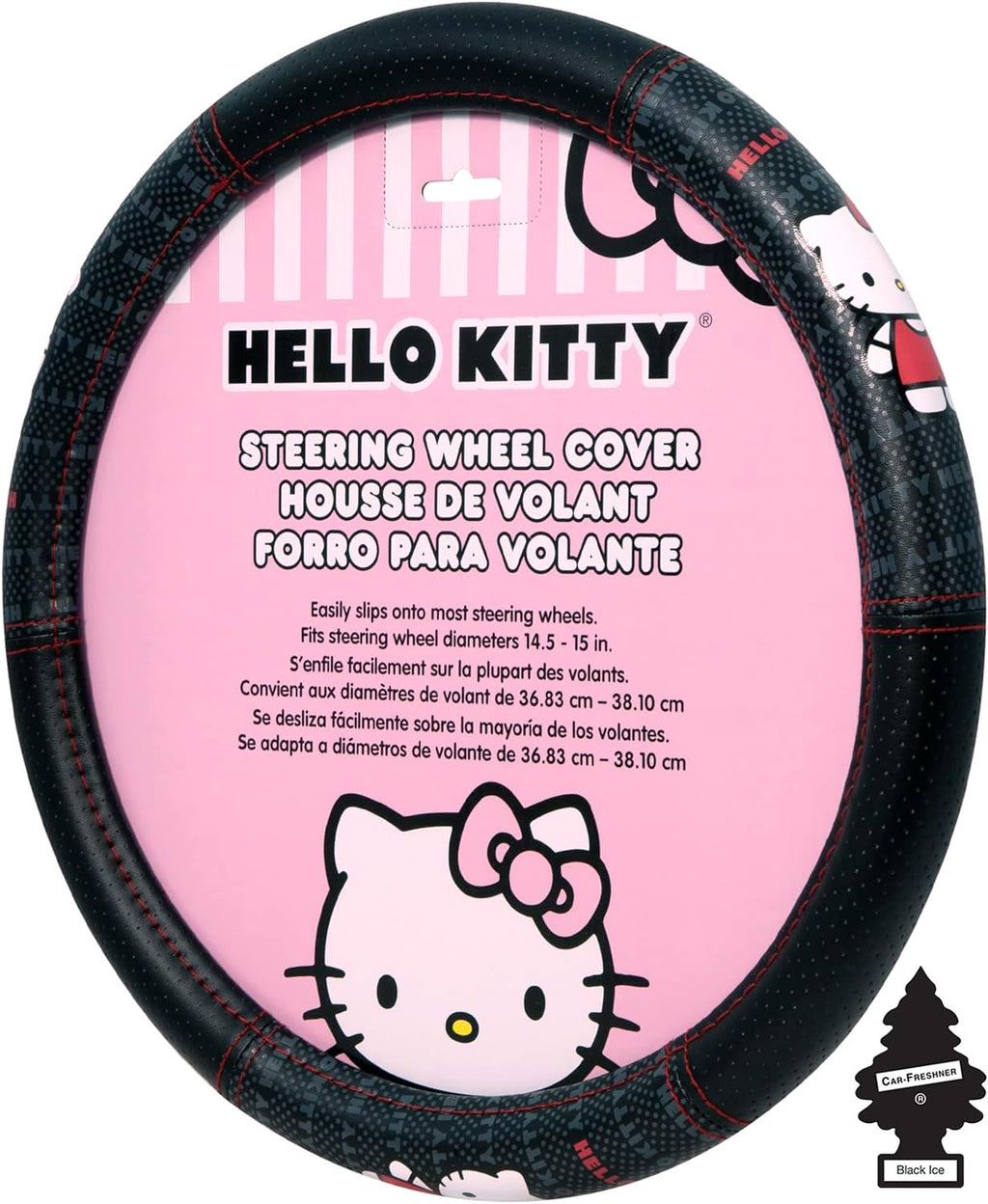 Hello Kitty Car Steering Wheel Cover Cord Design Air Freshener Bundle Univesal Fit Standard Size(14" 1/2-15" 1/4)