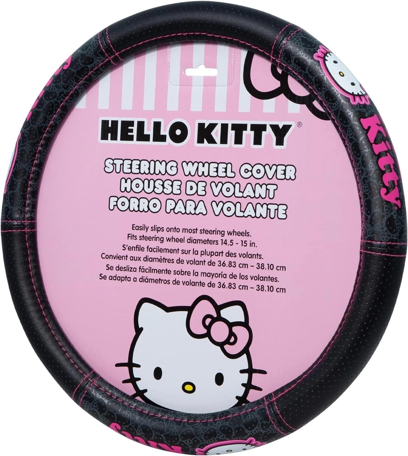 Hello Kitty Core Design Collage Design Sanrio Front & Rear Car Truck SUV Seat Rubber Floor Mats and Steering Wheel Cover Bundle Set -6 PC - Yupbizauto
