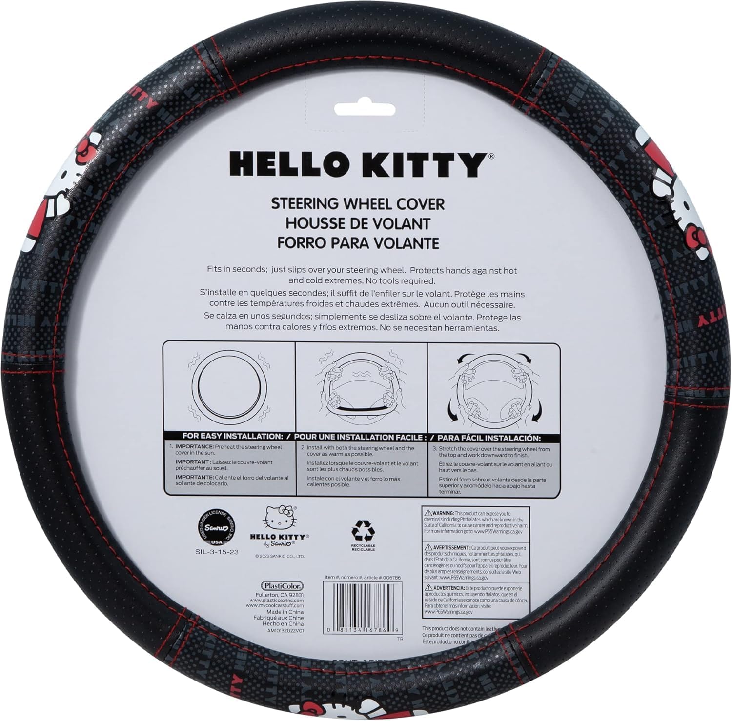 Hello Kitty Core Design Collage Design Sanrio Front & Rear Car Truck SUV Seat Rubber Floor Mats and Steering Wheel Cover Bundle Set -6 PC