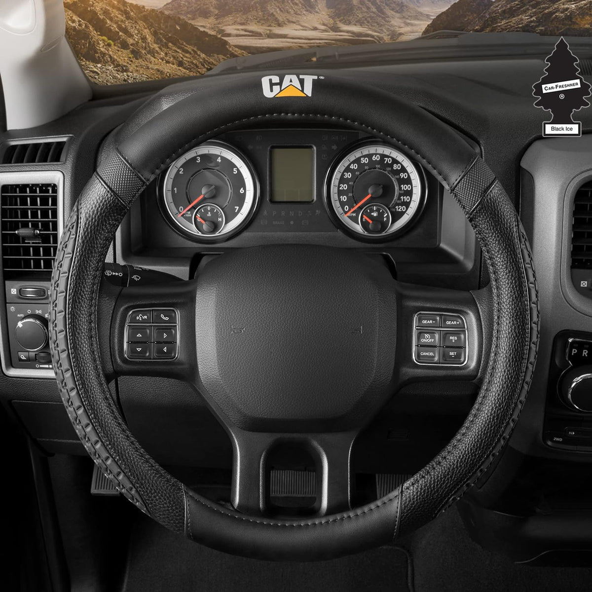 Caterpillar Car Steering Wheel Cover, Large 16 inch Size, Tire Tread Inspired Traction Grip Design, Black Steering Wheel Cover for Car Auto Truck Van SUV Bundle 7861