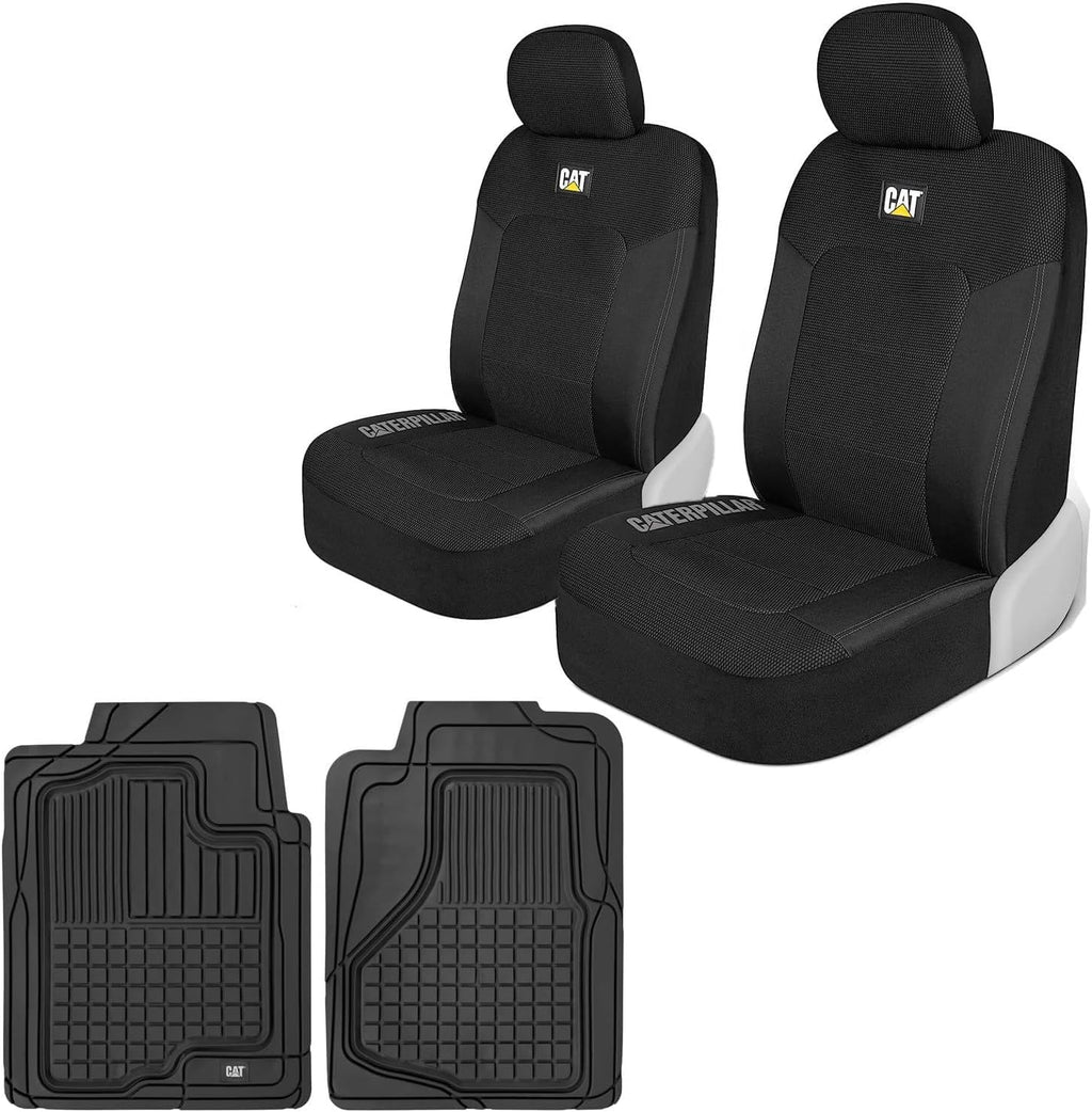 Caterpillar Front Seat Covers & Heavy-Duty Floor Mats Bundle – Black