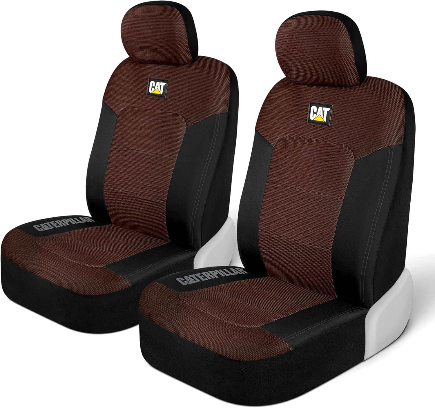 Caterpillar Car Truck Seat Covers for Front Seats Set - Black and Dark Brown Automotive Seat Covers Bundle with Air Freshener - Yupbizauto