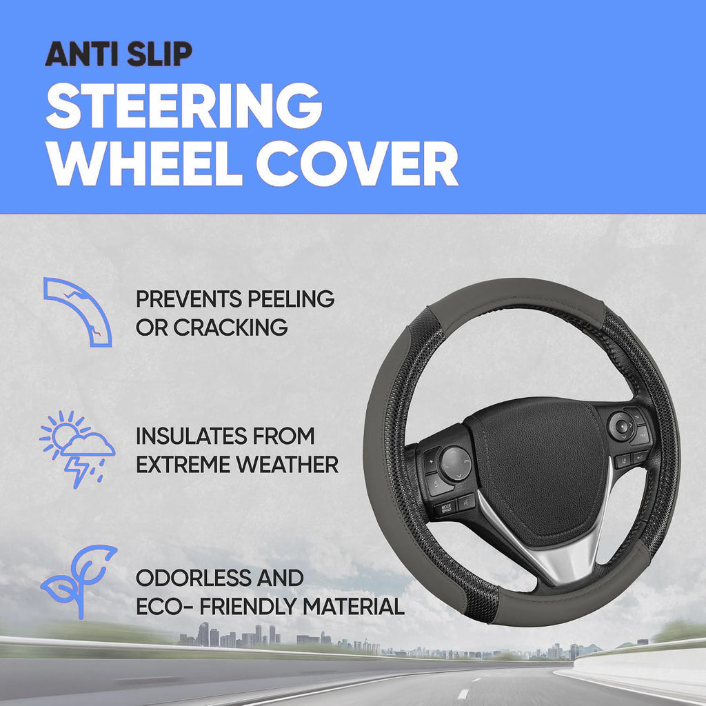 Yupbizauto Faux Leather Steering Wheel Cover with Air Freshener Set