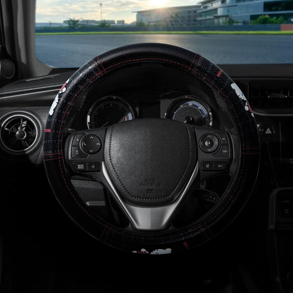 Hello Kitty Car Steering Wheel Cover Cord Design Air Freshener Bundle Univesal Fit Standard Size(14" 1/2-15" 1/4)