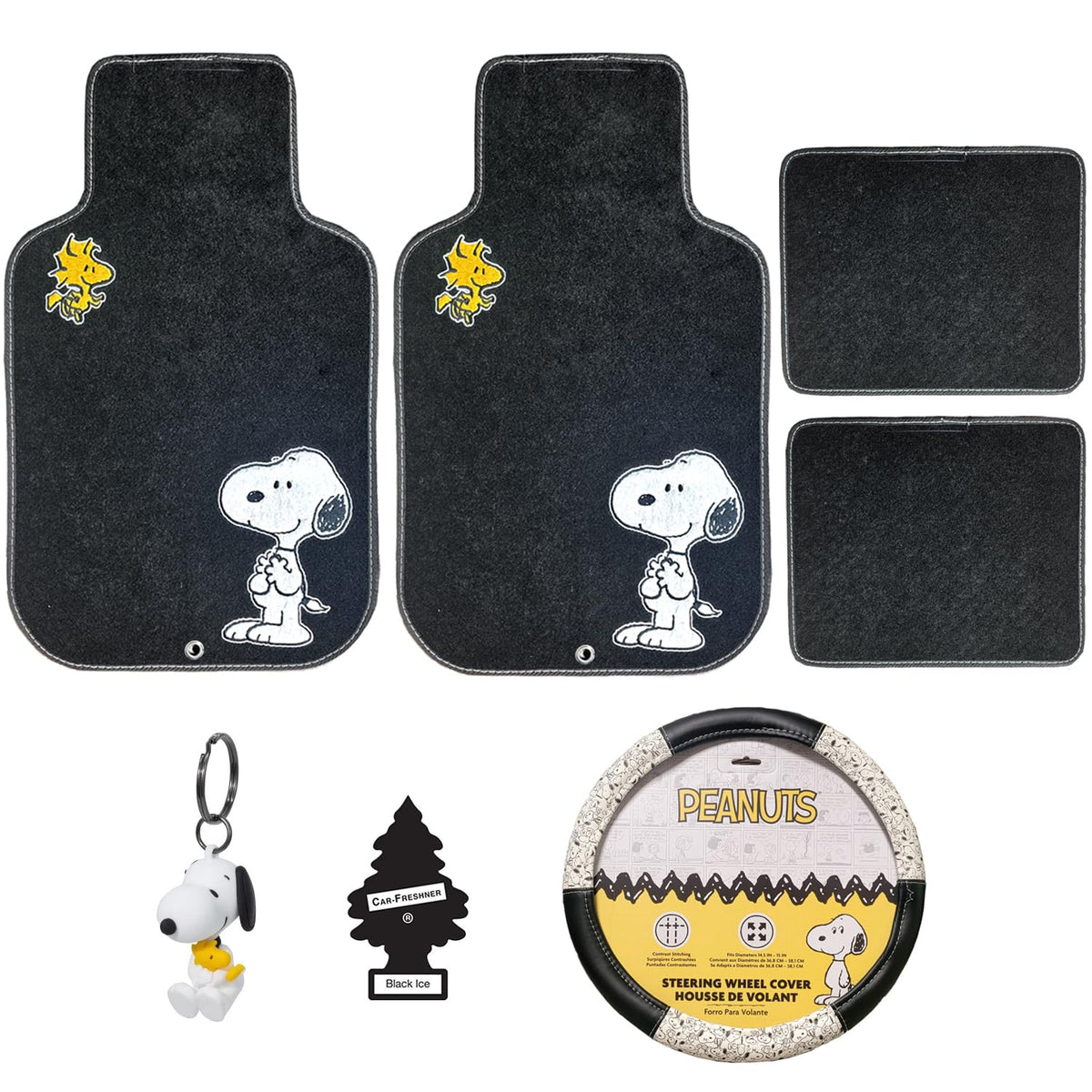 Yupbizauto Peanuts Snoopy Expression Car Mats & Accessories 7-Piece Set