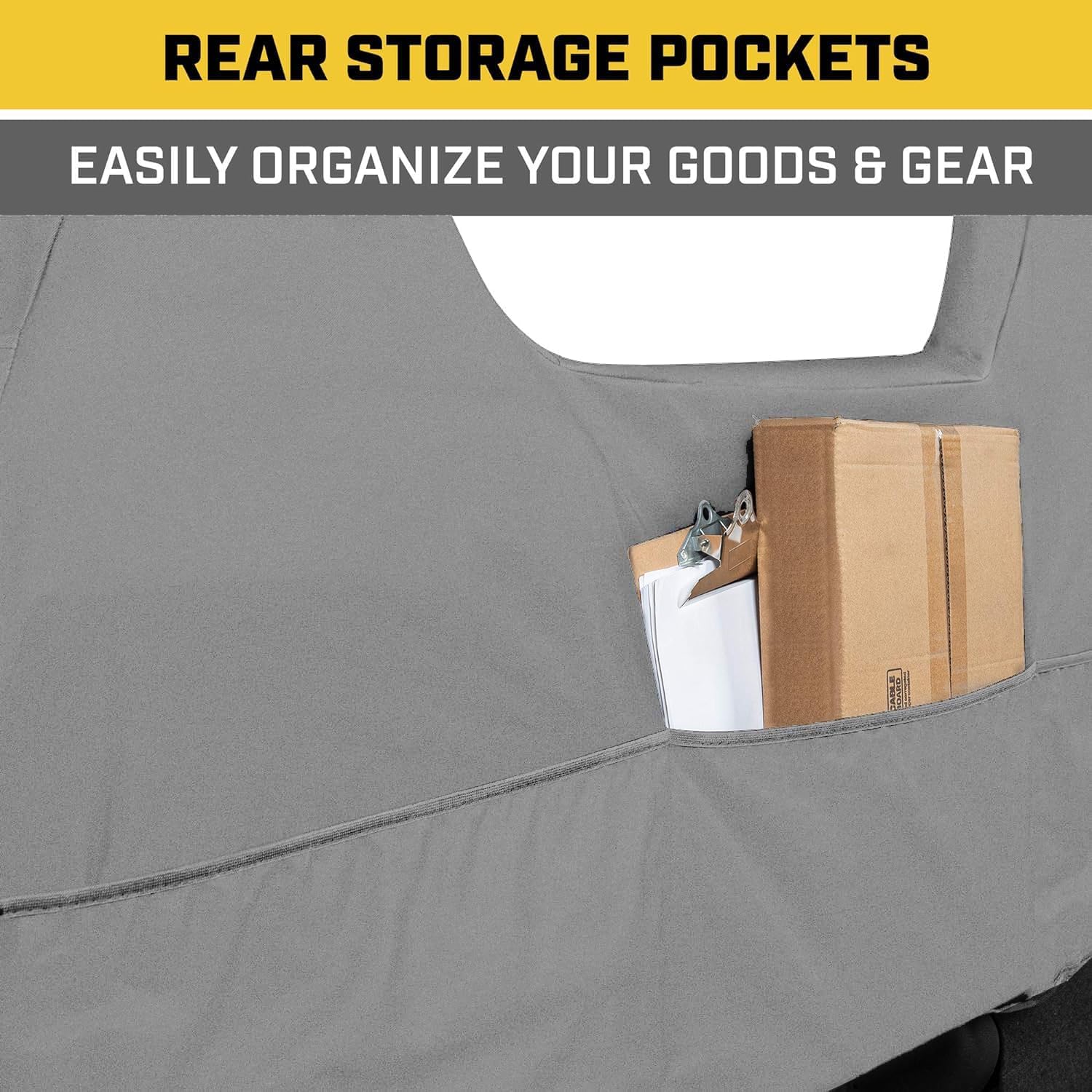 Caterpillar Custom Fit Front Bench Seat Cover with Utility Pockets for Ford F250 / F350 / F450 / F550 (1999-2007) - Durable Grey Oxford Super Duty Interior Truck Seat Cover Bundle - Yupbizauto