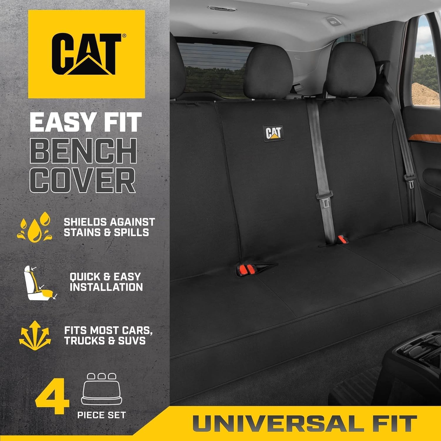 Caterpillar Waterproof Rear Bench Seat Cover for Car Truck, SUV Black Heavy-Duty Water-Resistant Protection with Air Freshener Bundle Durable Auto Interior Accessories - Yupbizauto