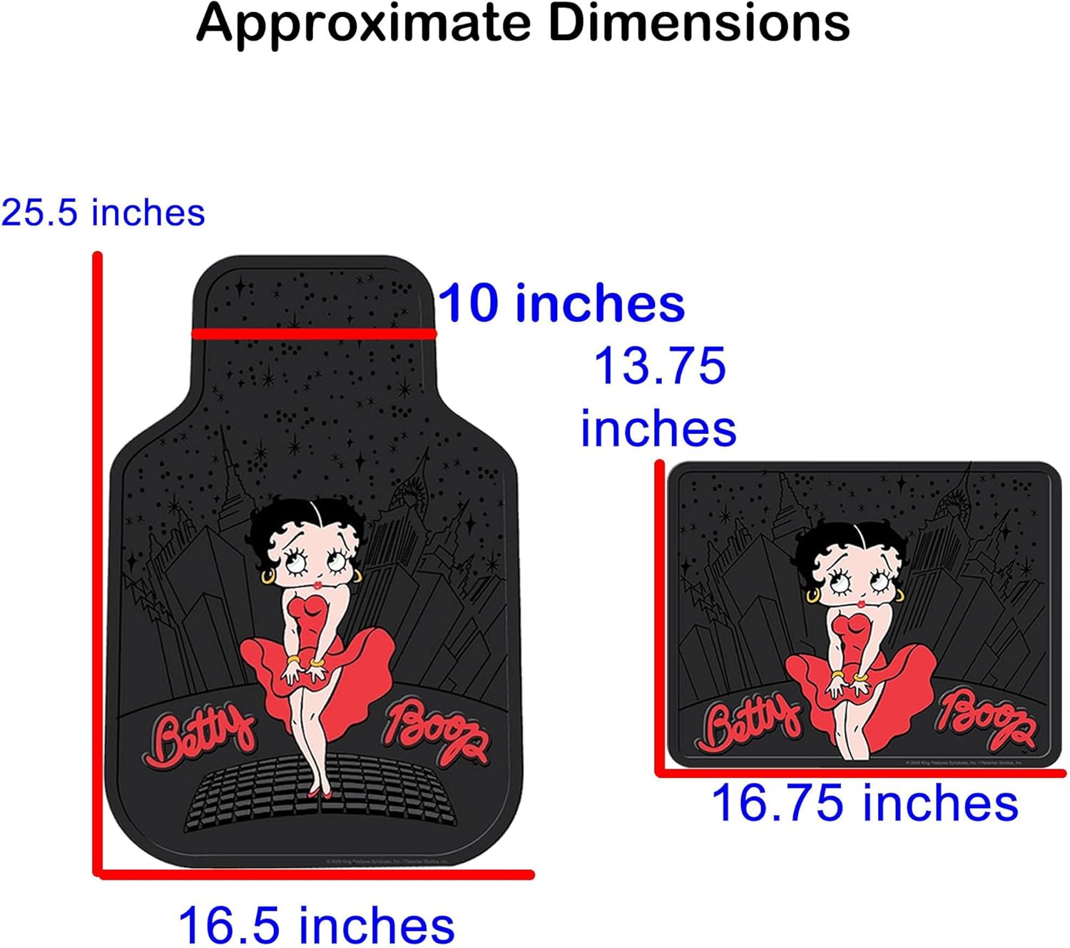 4PC Front & Rear Rubber Floor Mats Set - Betty Boop - NY New York City Sky Line - Yupbizauto