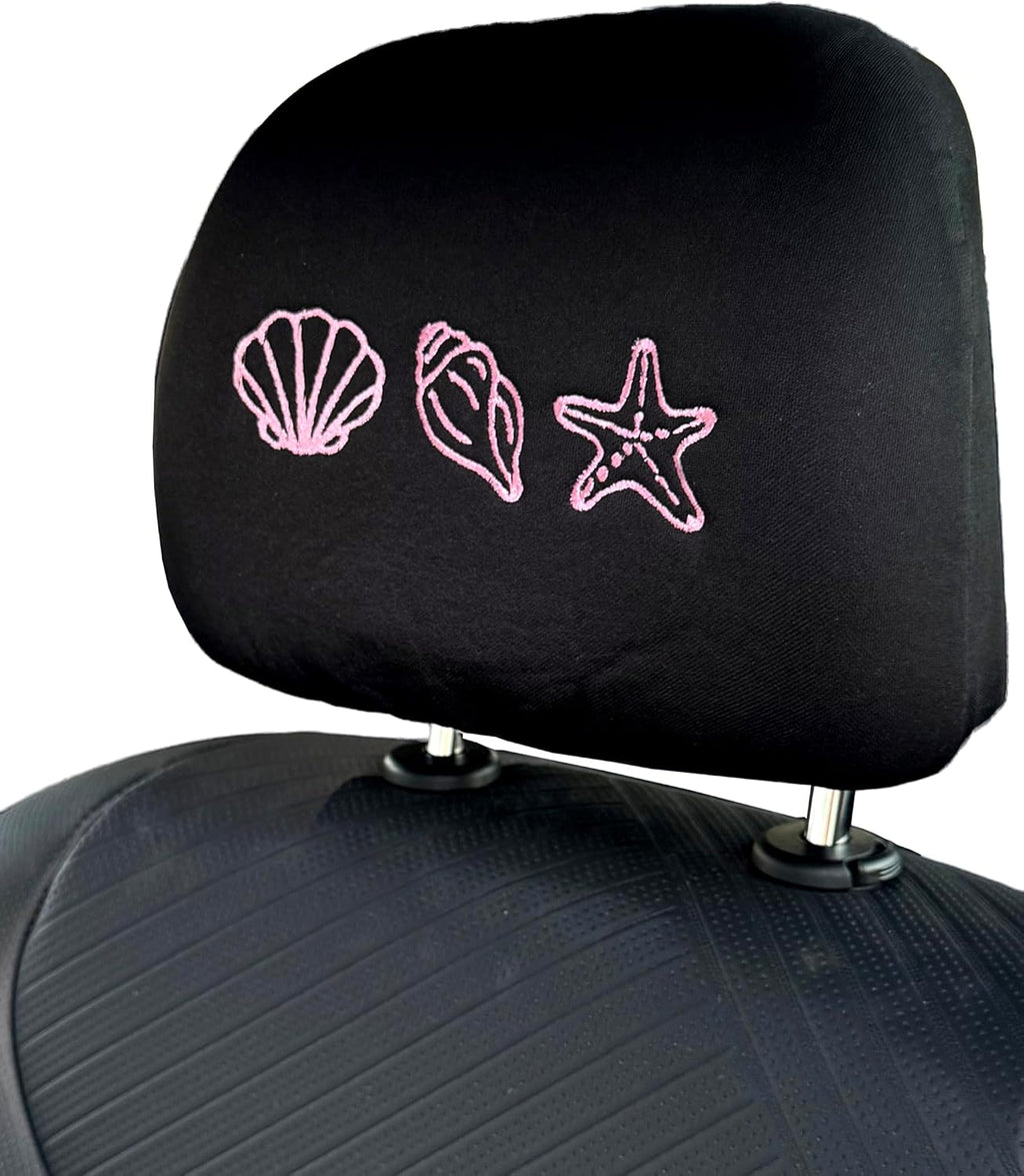 Sea Shell embroidered car headrest covers set of two - Pink