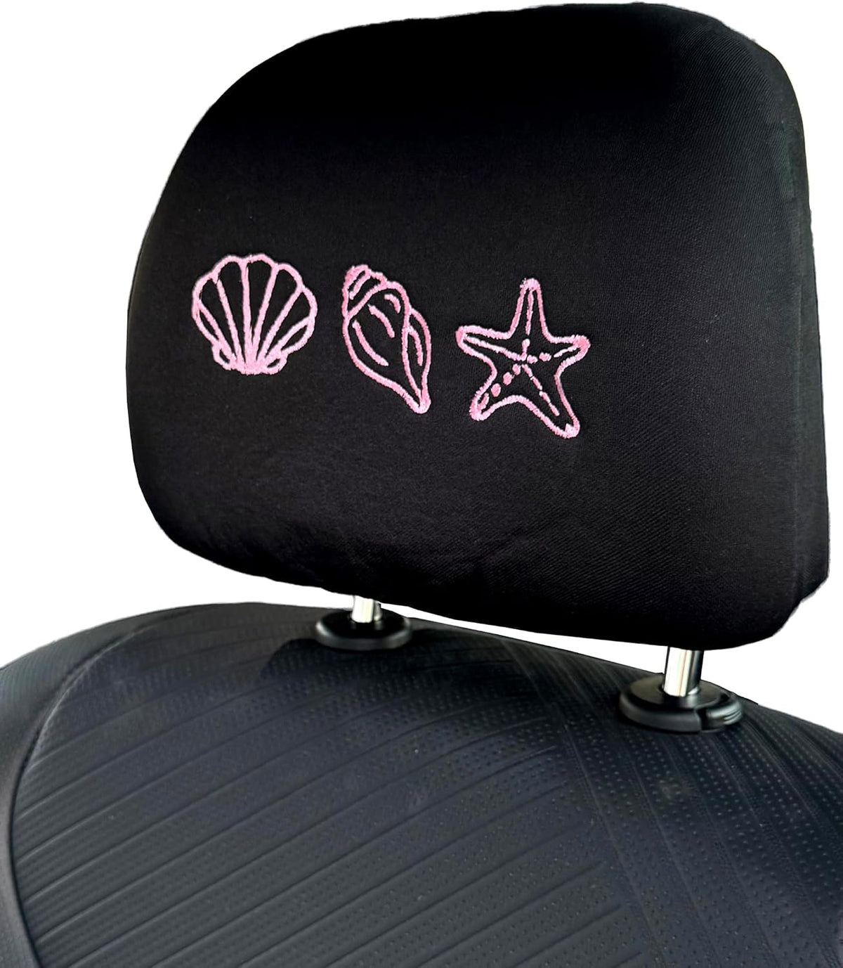 Sea Shell embroidered car headrest covers set of two - Pink