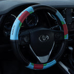 Peanuts Snoopy Dog House Steering Wheel Cover, Black and Blue, Leather, 14.5-15 Inch Diameter, Contrast Stitching, Car Accessory Air Freshener Bundle Set - Yupbizauto