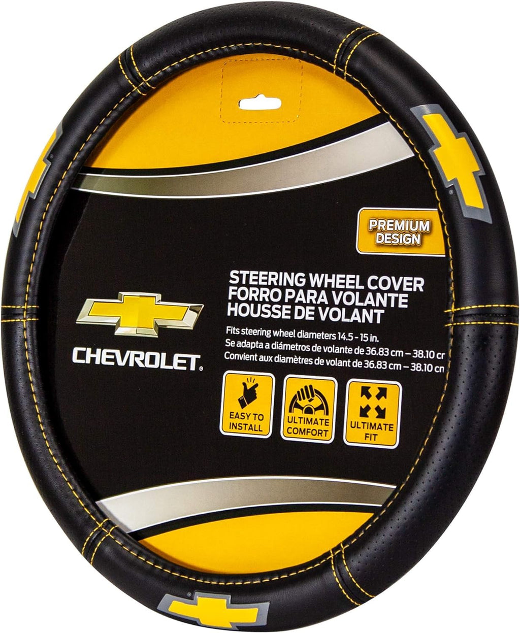 Deluxe High Contrast Stitching Premium Steering Wheel Cover Compatible with Chevrolet for Cars, Trucks & SUV Bundle
