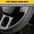 Caterpillar Car Steering Wheel Cover, Large 16 inch Size, Tire Tread Inspired Traction Grip Design, Black Steering Wheel Cover for Car Auto Truck Van SUV Bundle 7861
