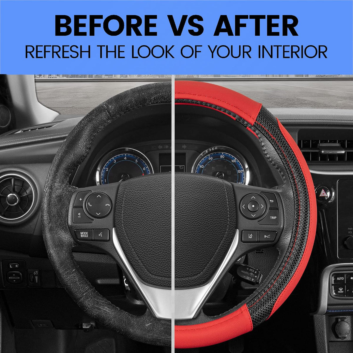 Yupbizauto Faux Leather Steering Wheel Cover with Air Freshener Set