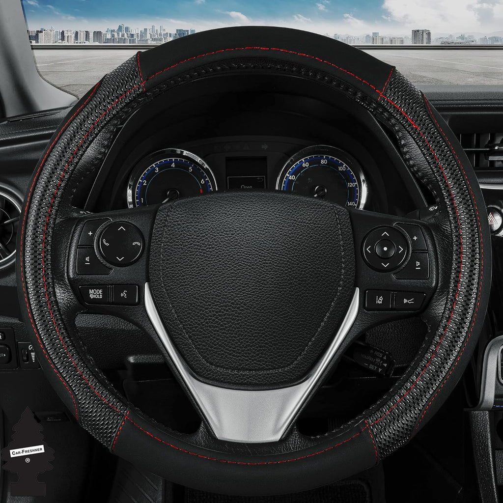 Yupbizauto Faux Leather Steering Wheel Cover with Air Freshener Set
