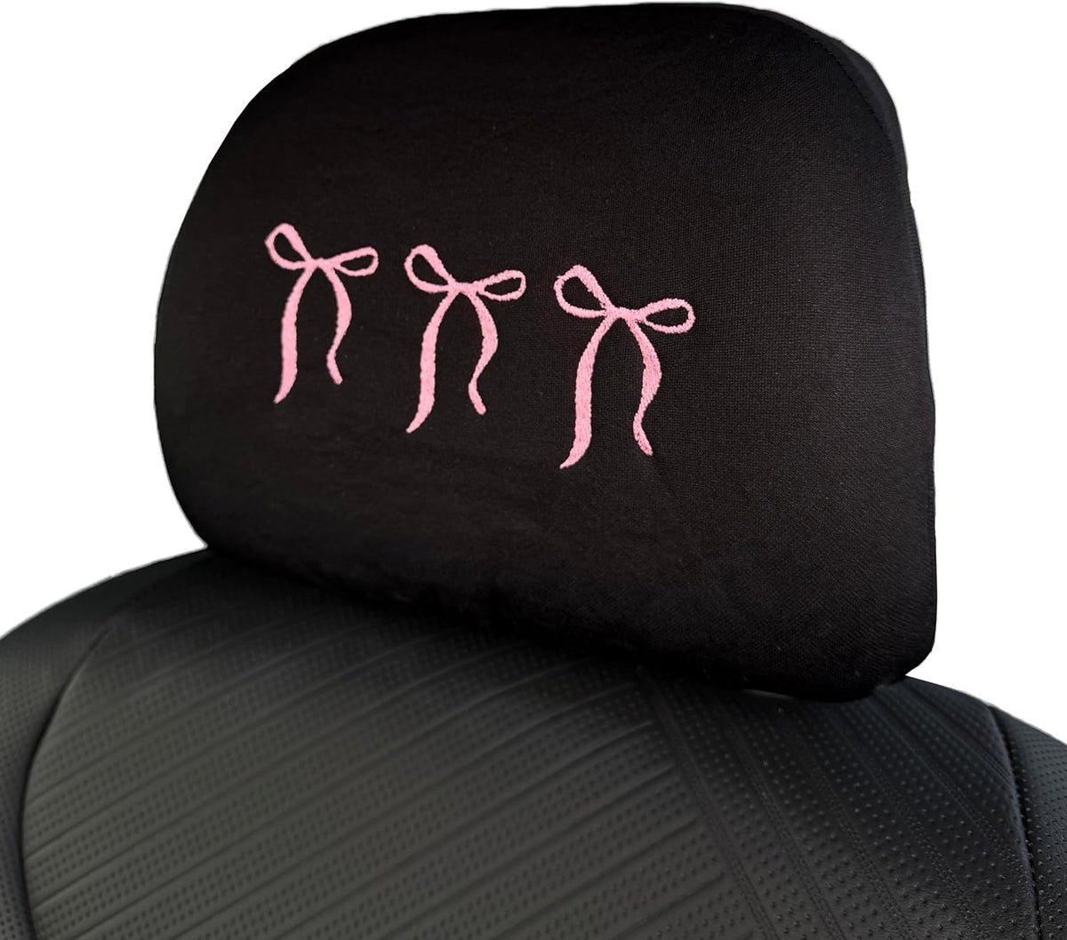 Coquette pink bow embroidered headrest covers set of two