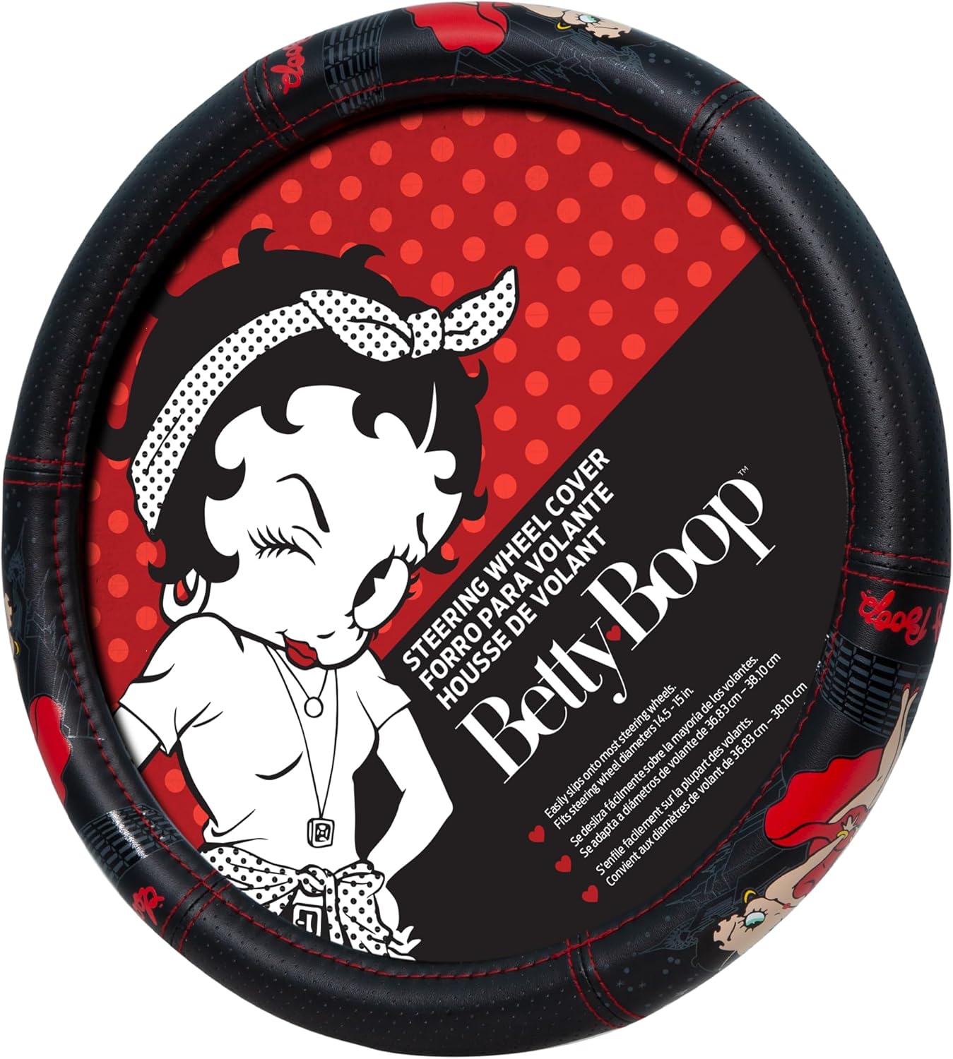 Platicolors Betty Boop Skyline Design Car Accessories Bundle Set New Seat Covers, Front and Rear Rubber Mats, Steering Wheel Cover Sun Shade Air FreshenerProtection for Cars SUVs Trucks & Vans - Yupbizauto