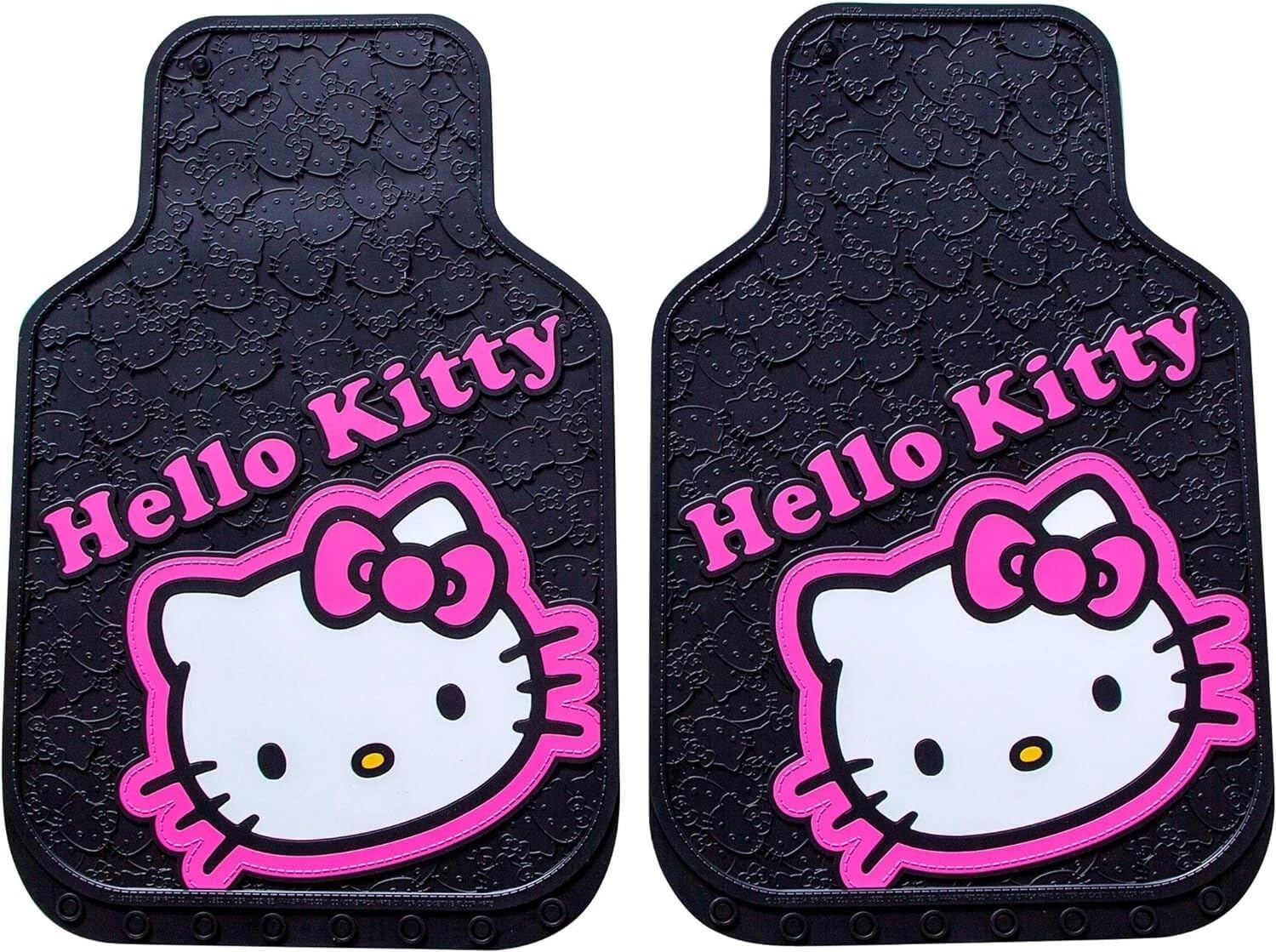 Hello Kitty Core Design Collage Design Sanrio Front & Rear Car Truck SUV Seat Rubber Floor Mats and Steering Wheel Cover Bundle Set -6 PC