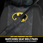 DC Comics Batman Logo Premium Car Accessories Seat Covers with Shoulder Pads and Steering Wheel Cover| Bat Headrest Covers | Air Freshener, Bundle Set - Yupbizauto