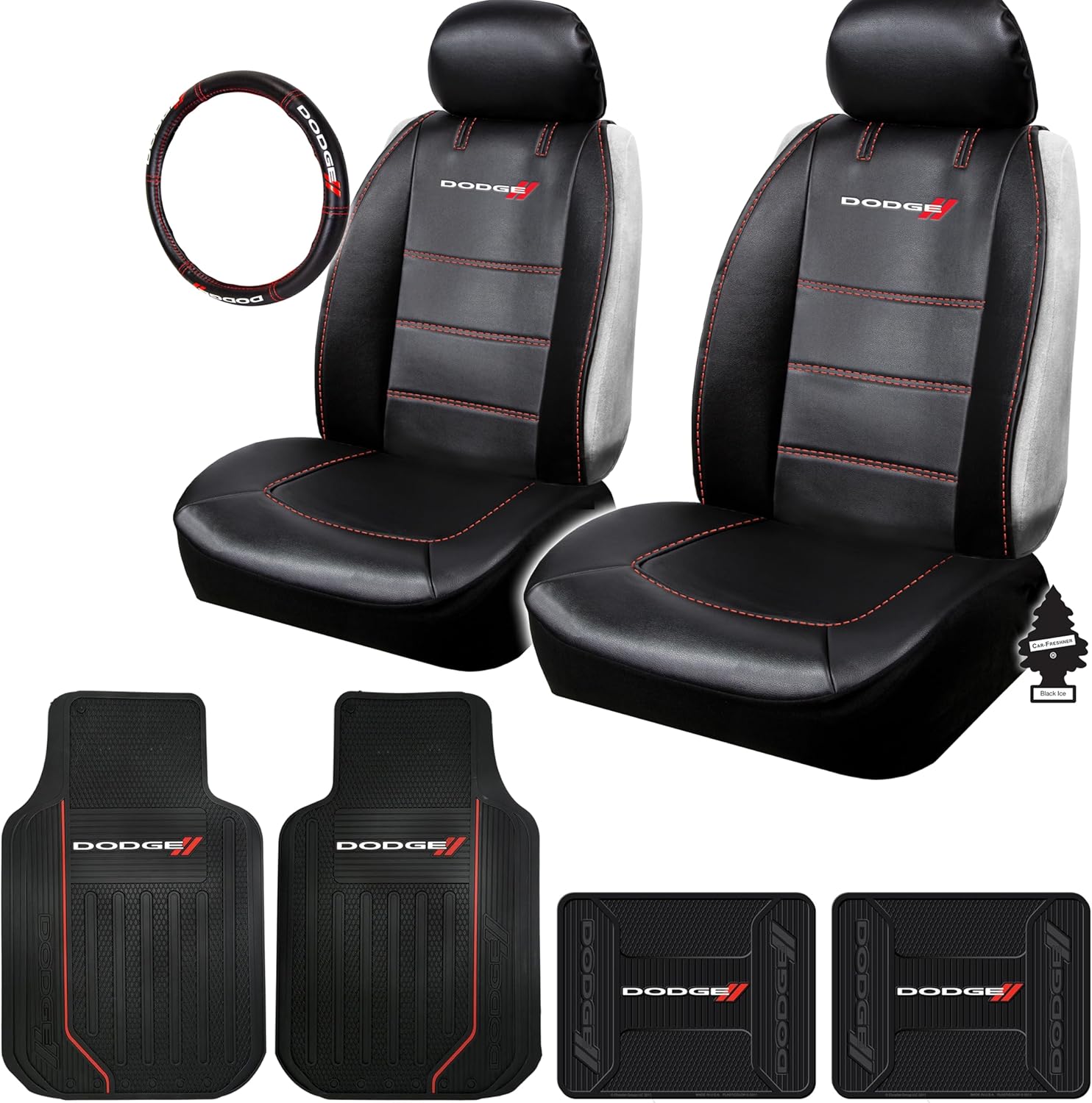 Premium Sideless Seat Cover Bundle Set with Floor Mats & Steering Wheel Cover – Compatible with Dodge Cars, Trucks, and SUVs - Yupbizauto
