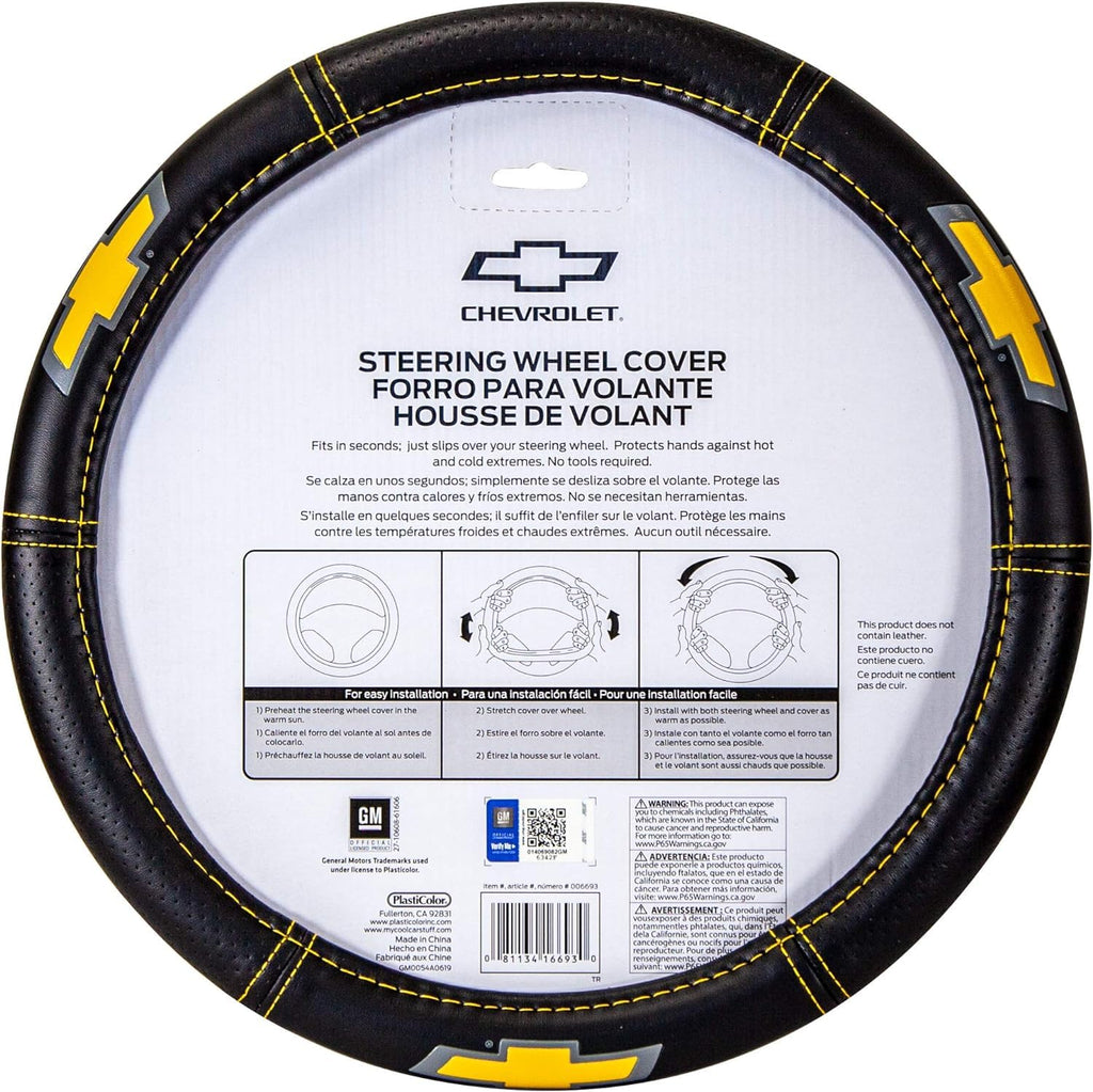 Deluxe High Contrast Stitching Premium Steering Wheel Cover Compatible with Chevrolet for Cars, Trucks & SUV Bundle