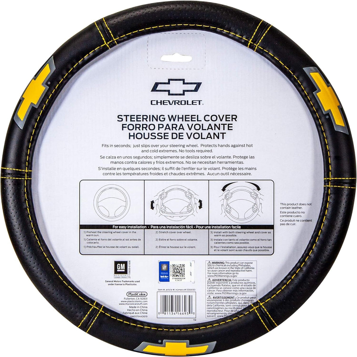 Deluxe High Contrast Stitching Premium Steering Wheel Cover Compatible with Chevrolet for Cars, Trucks & SUV Bundle