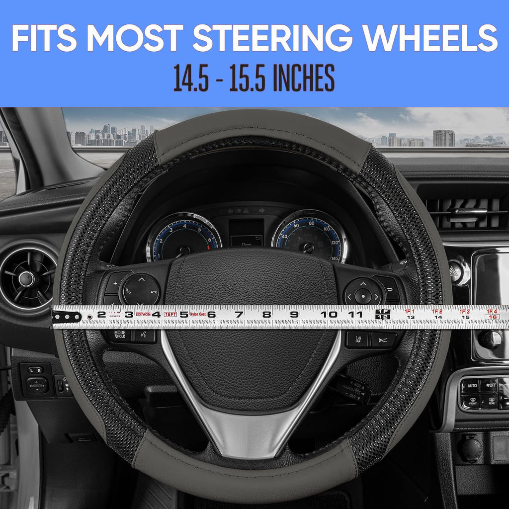 Yupbizauto Faux Leather Steering Wheel Cover with Air Freshener Set