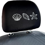 Sea Shell embroidered car headrest covers set of two - White
