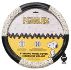 Yupbizauto Peanuts Snoopy Expression Design Steering Wheel Cover, Black and White, Leather Material, 14.5-15 Inch Diameter, Universal Fit with Contrast Stitching, Bundled with Air Freshener - Yupbizauto