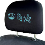 Sea Shell embroidered car headrest covers set of two - Blue