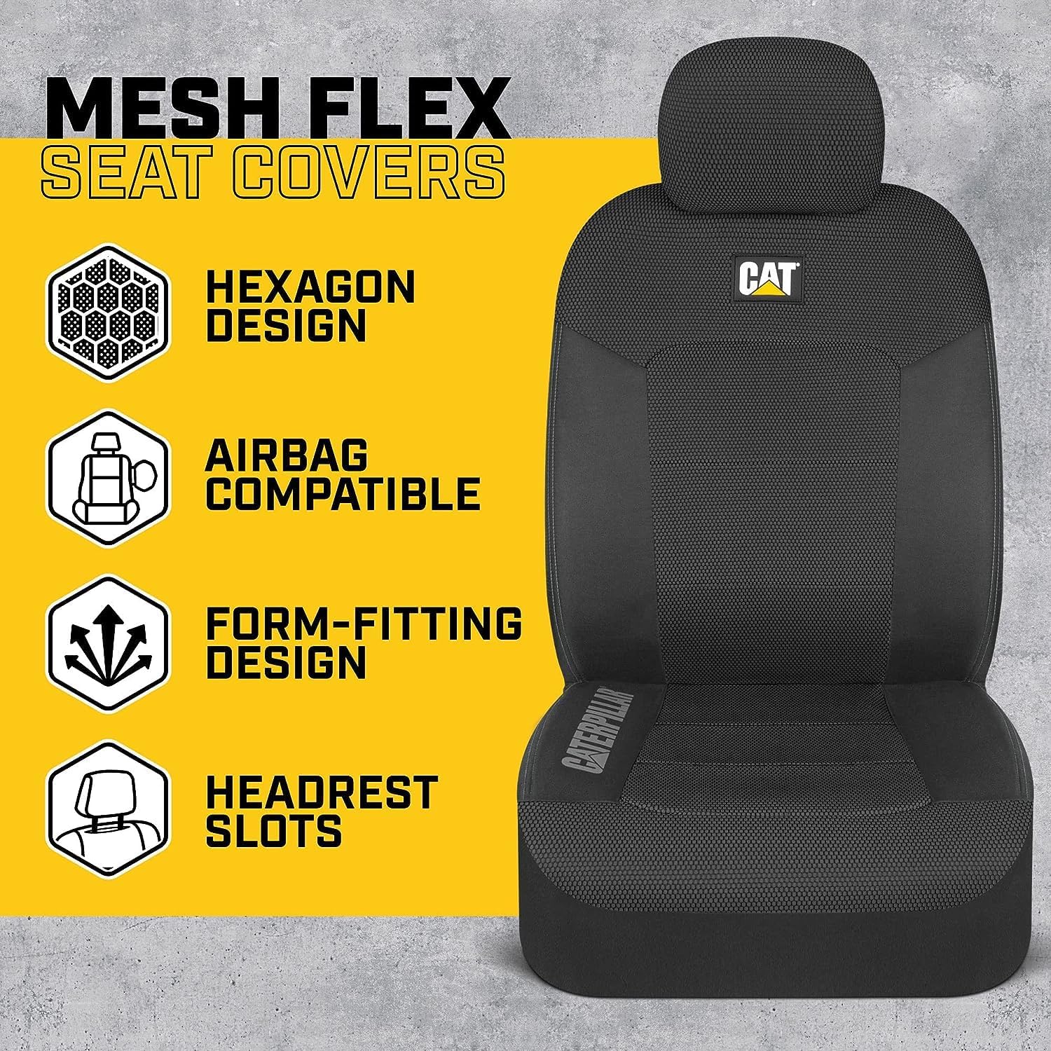 Caterpillar Car Truck Seat Covers for Front Seats Set - Black Automotive Seat Covers Bundle with Air Freshener - Yupbizauto