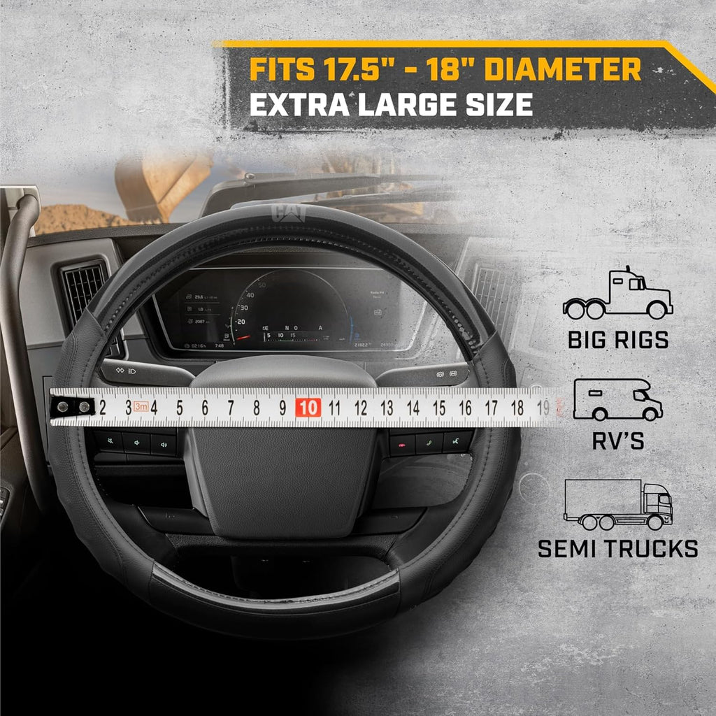 18-Inch RV & Semi Truck Black Faux Leather Steering Wheel Cover Bundle