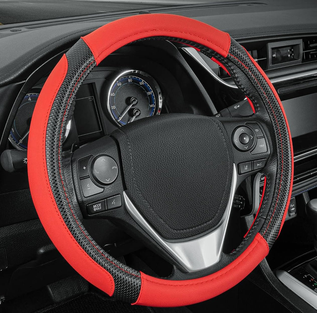 Yupbizauto Faux Leather Steering Wheel Cover with Air Freshener Set